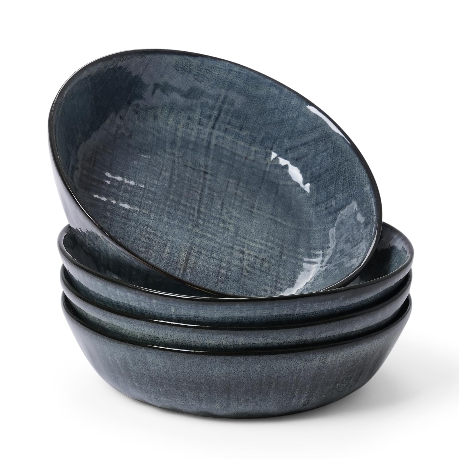 famiware Moonlight 8.5 Inch Pasta Bowls Set of 4, 32oz Serving Bowls for Kitchen, Soup Bowl with Linen Finish, Large Stoneware Bowls for Festivals, Housewarming, Dinnerware, Dark Blue