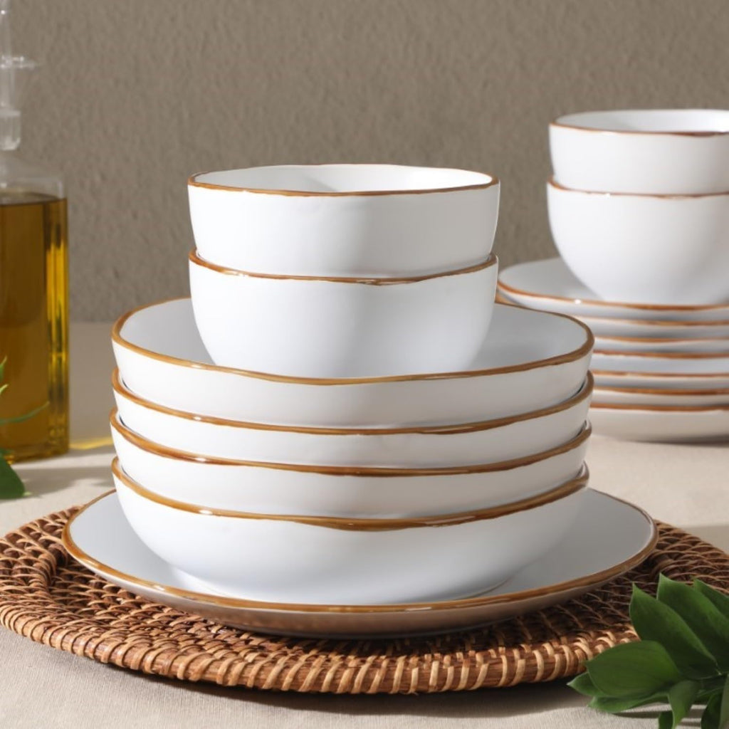 Gibson Home Hazeltine 16-Piece White Stoneware Dinnerware Set – Plates and Bowls, Durable Ceramic Kitchen Dinner Set