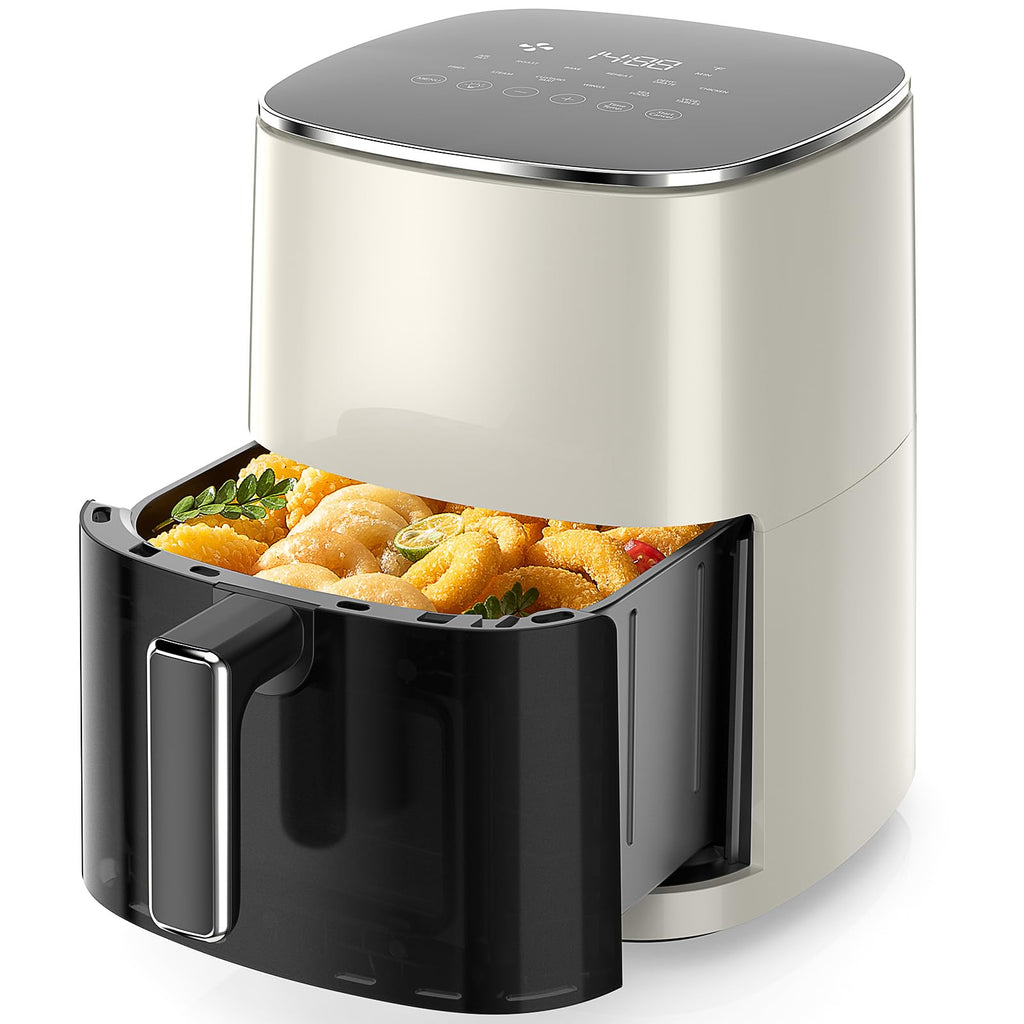 Sweetcrispy 6QT Air Fryer with Window, Square Airfryer Oven 12-in-1 for Family, 400°F Rapid Air Crispy Technology, Roast Bake Dehydrate, Nonstick & Easy-Clean Basket, Off-White