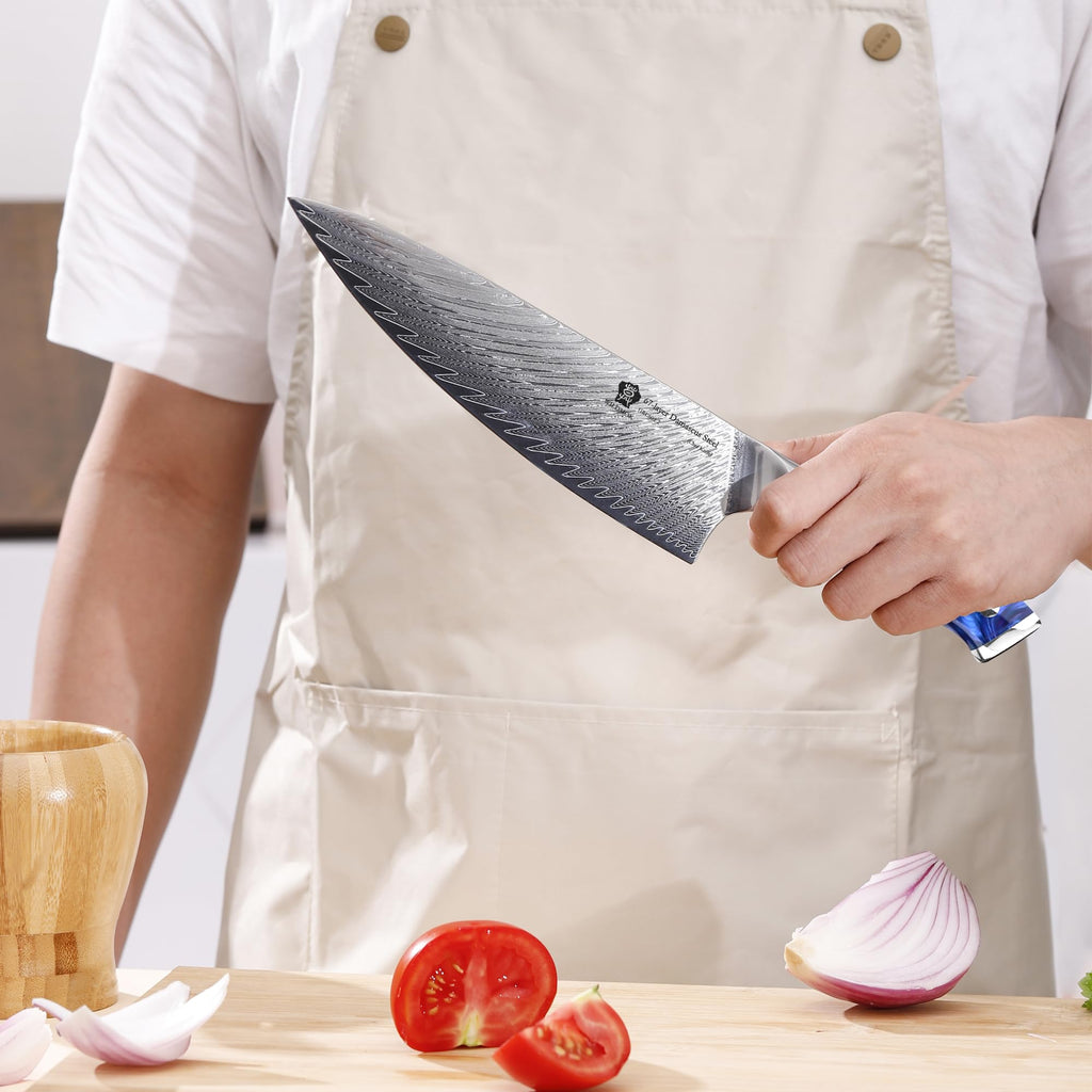 WILDMOK Damascus Chef Knife, 8 inch Japanese chef's knives, Resin Handle kitchen knife, sharp knives kitchen Cooking Knife, chef's knives Including Gift Box