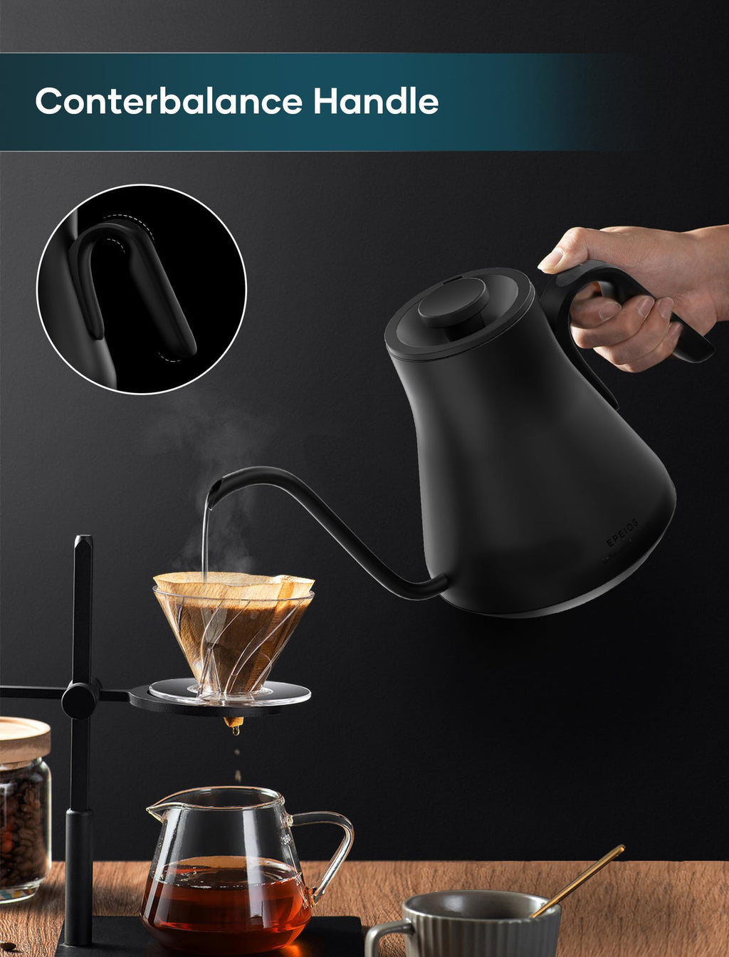 INTASTING Gooseneck Electric Kettle with ±1℉ Temperature Control 0.9 Liter
