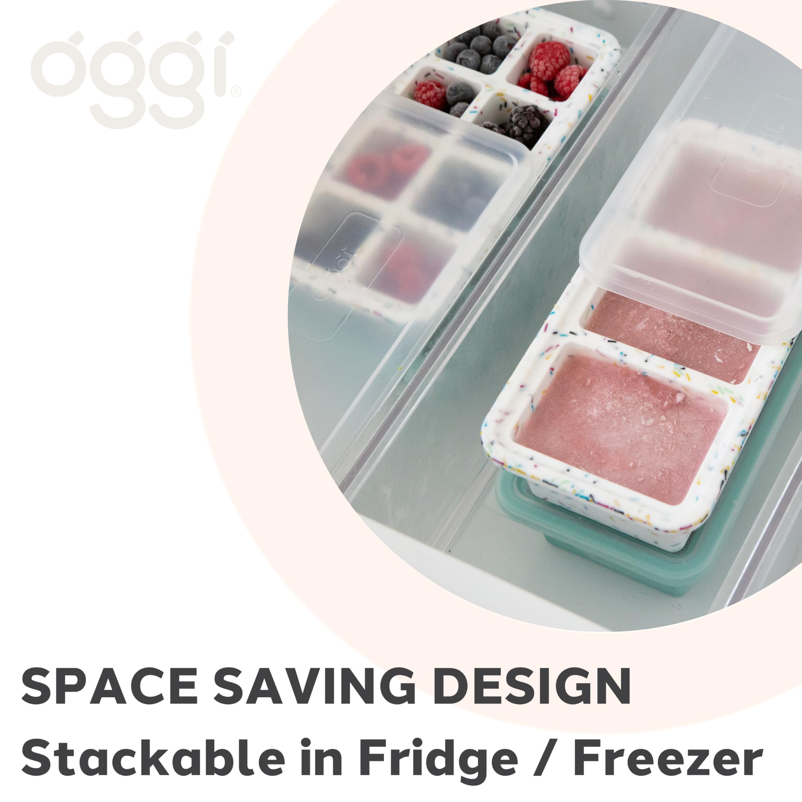 OGGI Prep & Portion Silicone Freezer Trays with Lid - Freezer Molds for Food, Ice Cube Tray, Food Prep Containers, Freezer Storage Containers, for Soup, Smoothie Cubes, Broth, Leftovers - 2 Cup x2
