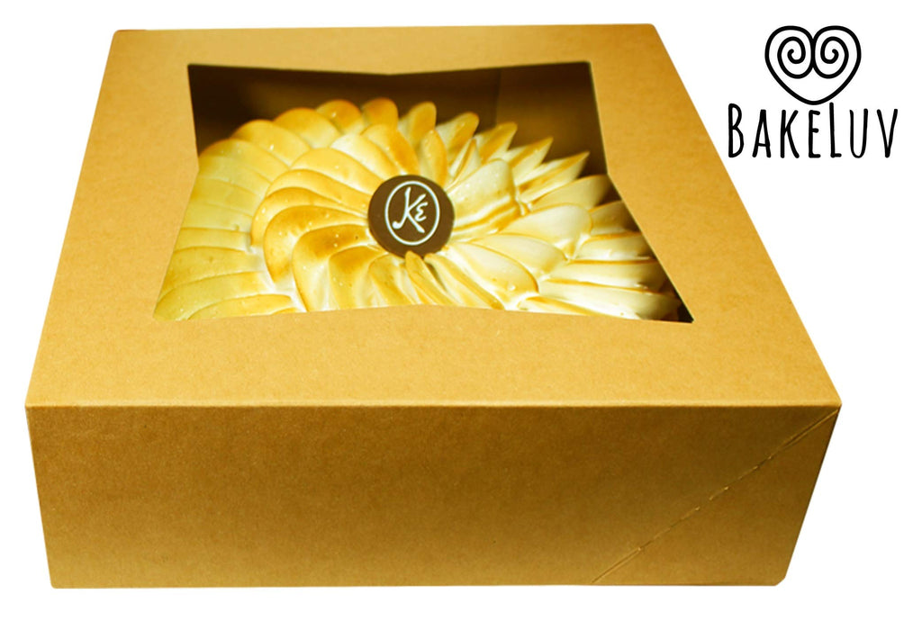 BAKELUV Pie Boxes for 9 Inch Pie | Brown, 25 Pack | 9x9x2.5 Bakery Box with Window, 9x9 Cookie Box, 9 Inch Pastry Boxes with Window Bulk, Cake Boxes, Auto Pop Up