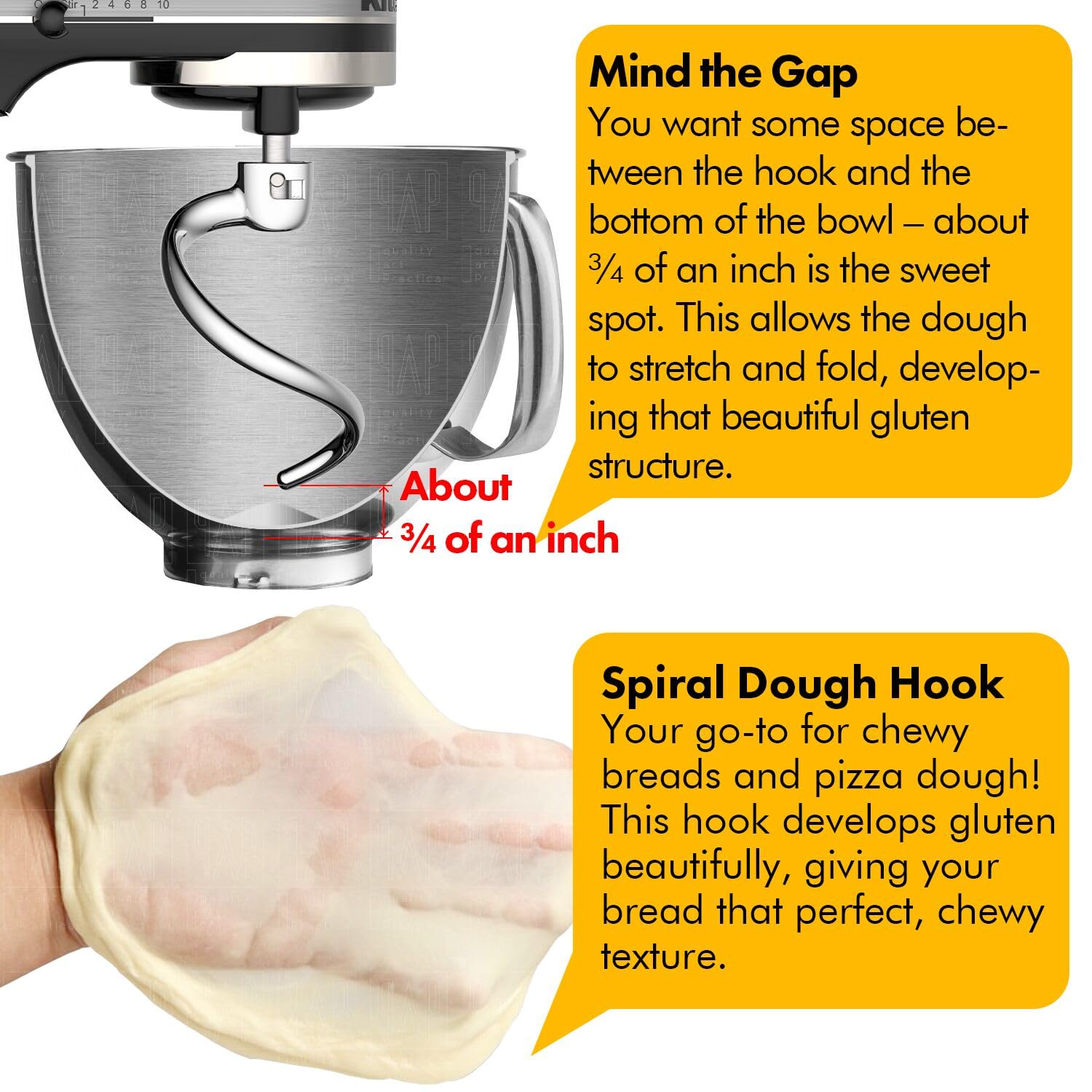 QAP Stainless Steel Spiral Dough Hook Fits KitchenAid 4.5 5QT Tilt Head