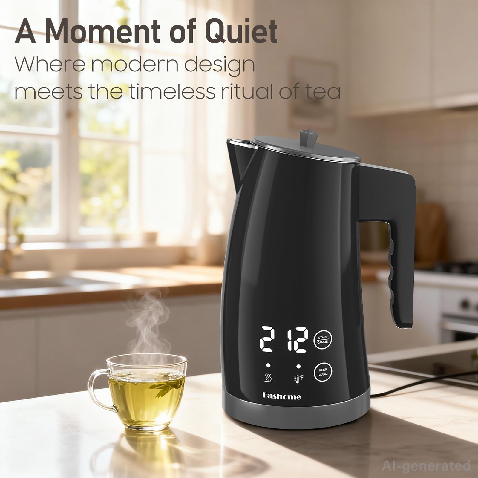 Temperature Control Electric Kettle, Black, 1.25L