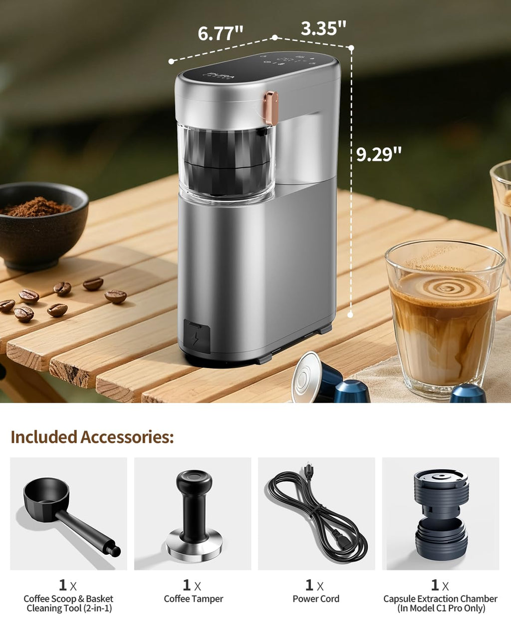C1 Pro Compact Mini Espresso Machine with NS Capsule & Ground Coffee, Rechargeable Portable Espresso Maker, Electric Small Espresso Machine for Travel RV Car Camping Hiking Office Home with Rich Crema