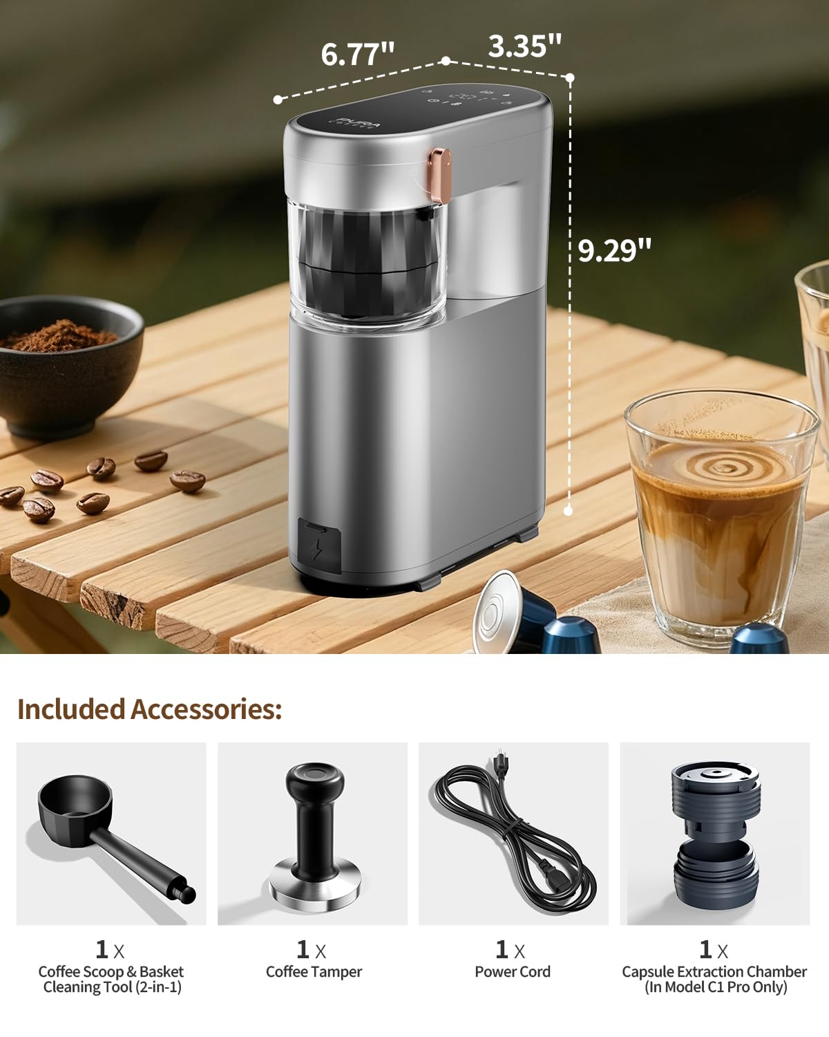 C1 Pro Compact Mini Espresso Machine with NS Capsule & Ground Coffee, Rechargeable Portable Espresso Maker, Electric Small Espresso Machine for Travel RV Car Camping Hiking Office Home with Rich Crema