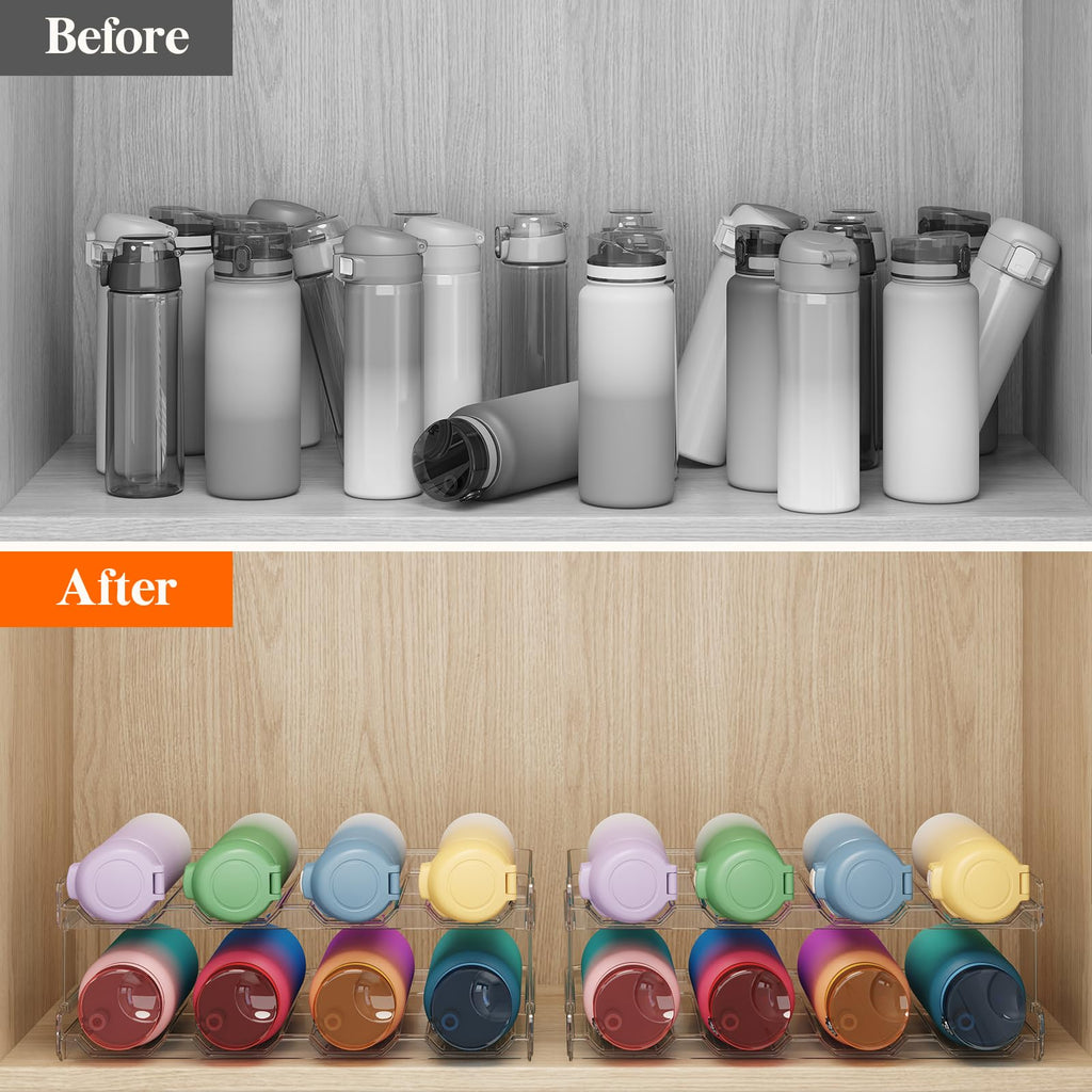 Lifewit Stackable Water Bottle Organizer for Cabinet, Plastic Bottle Holder Fits Bottles/Tumblers up to 3.8" Diameter for Pantry/Countertop, 4 Tier Holds 16 Bottles 41 x 20 x 34 cm/16 x 8 x 13.4