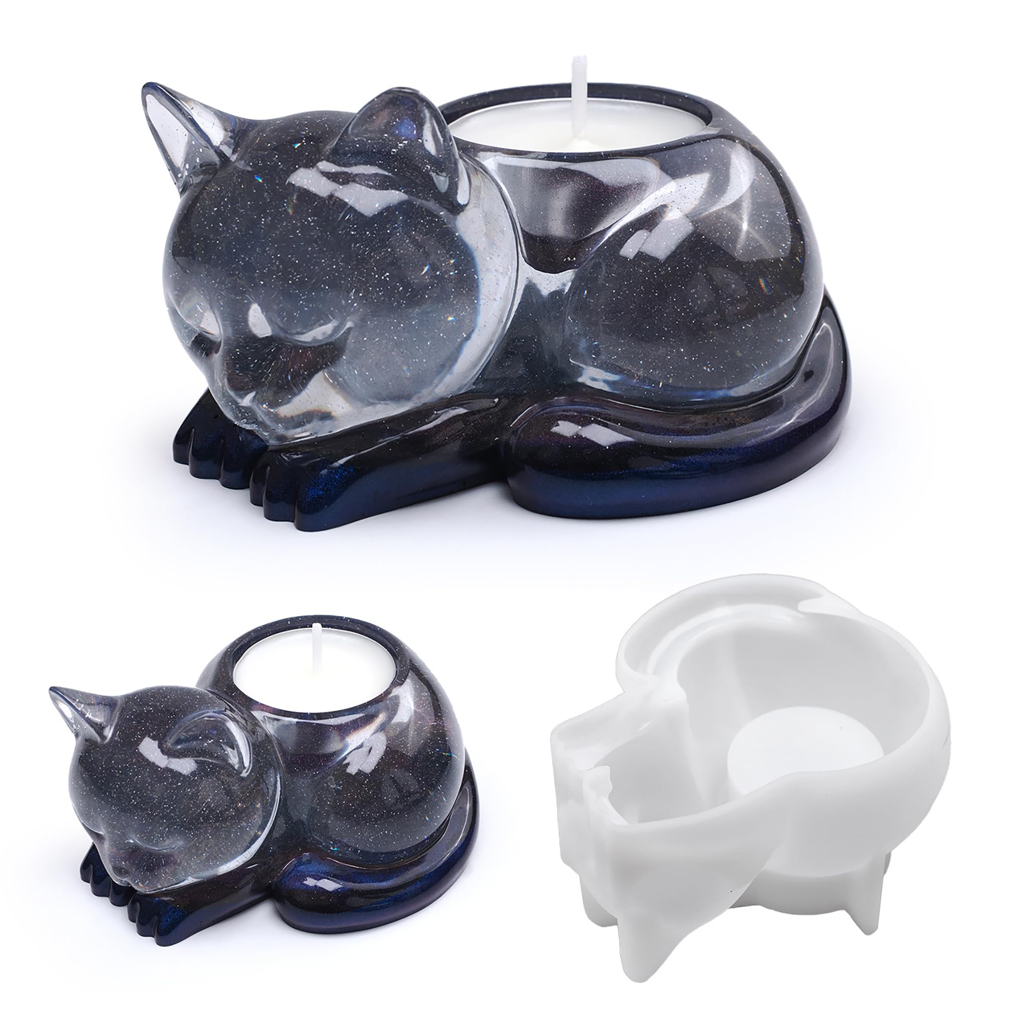 Cat Candle Holder Animal Cylinder Candle & Resin Mold - Resin Casting Silicone Molds for Home Decor & Candle Making Wave Spiral Mold