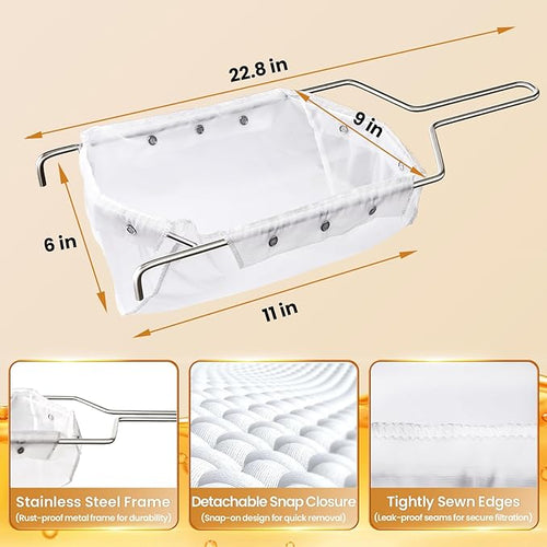 3 Pcs Deep Fryer Filter Bag & Frame Set, Reusable Oil Strainer Compatible with 40L/60L Deep Fryers, Fine Mesh to Capture Crumbs, Durable for Home & Commercial Use, with 1 Professional Food Thermometer