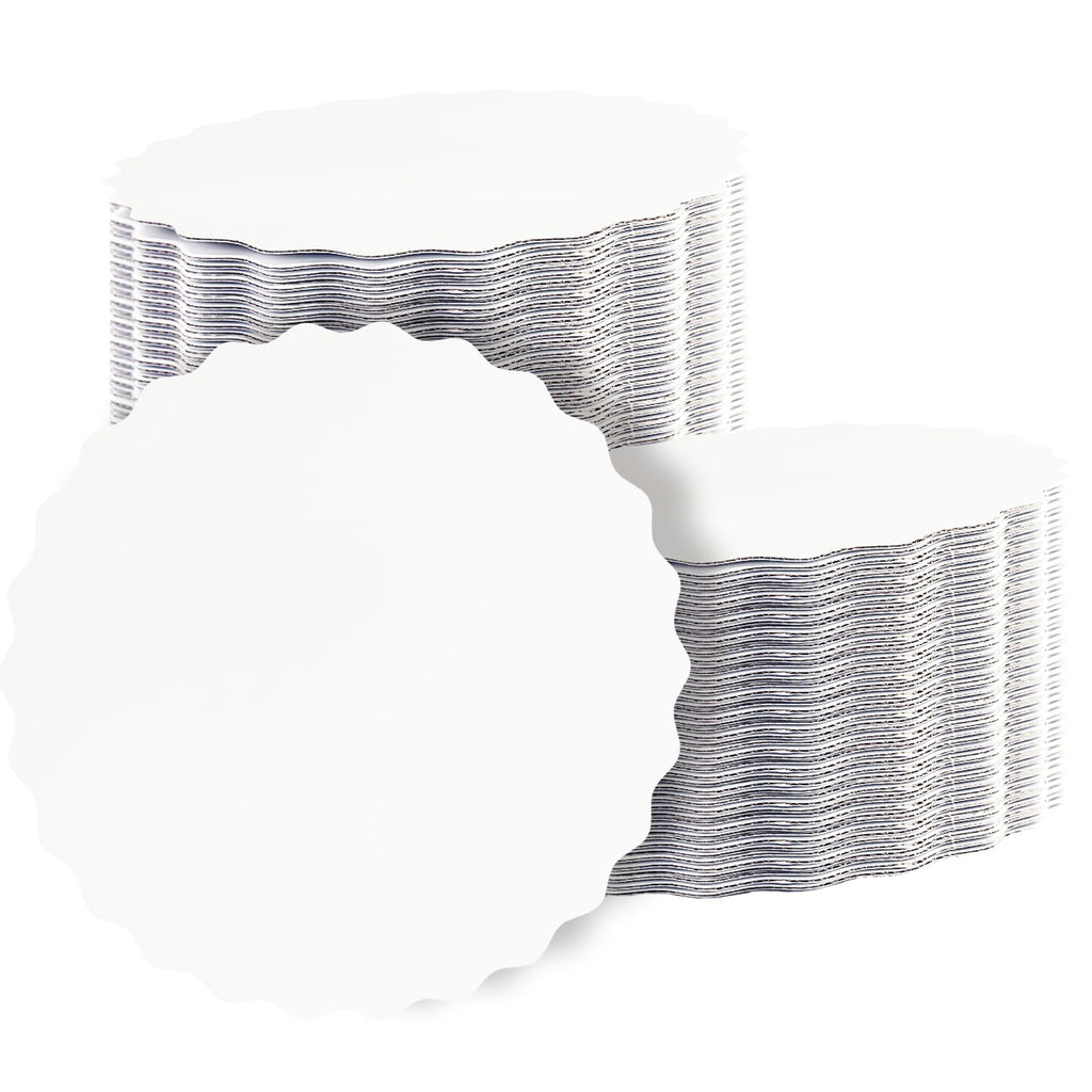 qiqee 10 Inch White Wave Cake Boards Round 50-Packs Circles Rounds Base Food-Grade Cardboard Wave Cake Plate（Thinner But Stronger）