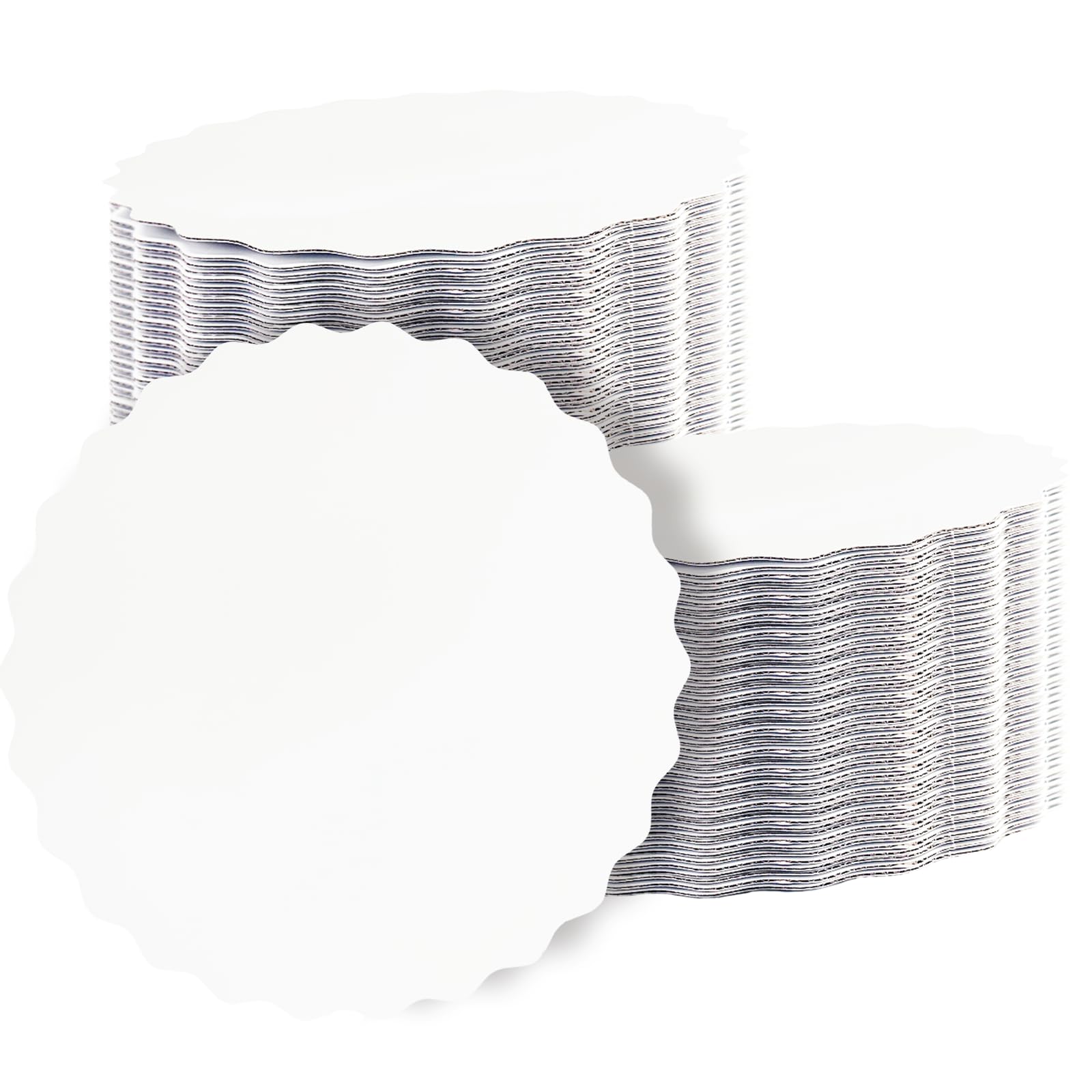 qiqee 10 Inch White Wave Cake Boards Round 50-Packs Circles Rounds Base Food-Grade Cardboard Wave Cake Plate（Thinner But Stronger）
