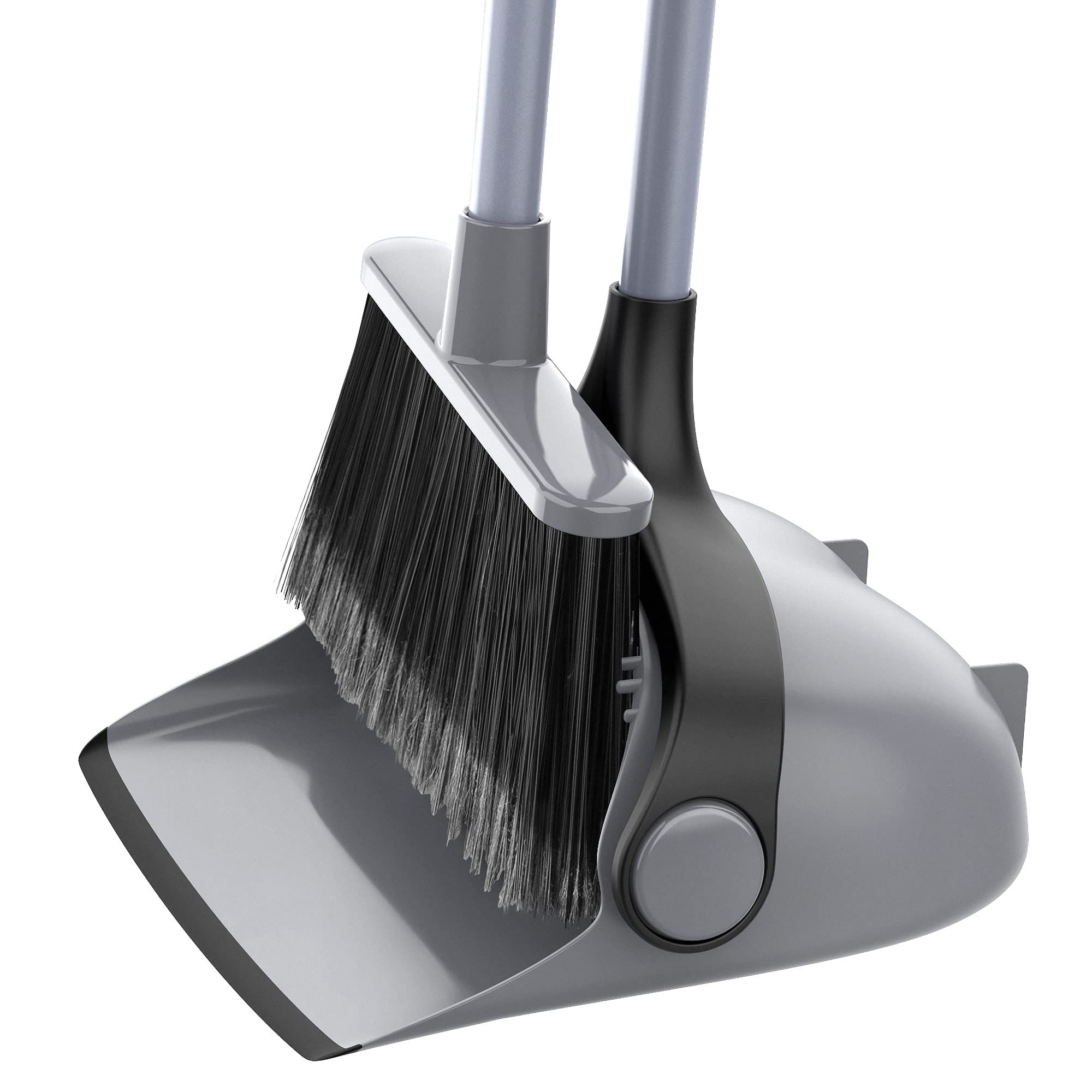 MR.SIGA Broom and Dustpan Set with Adjustable Long Handle, Gray