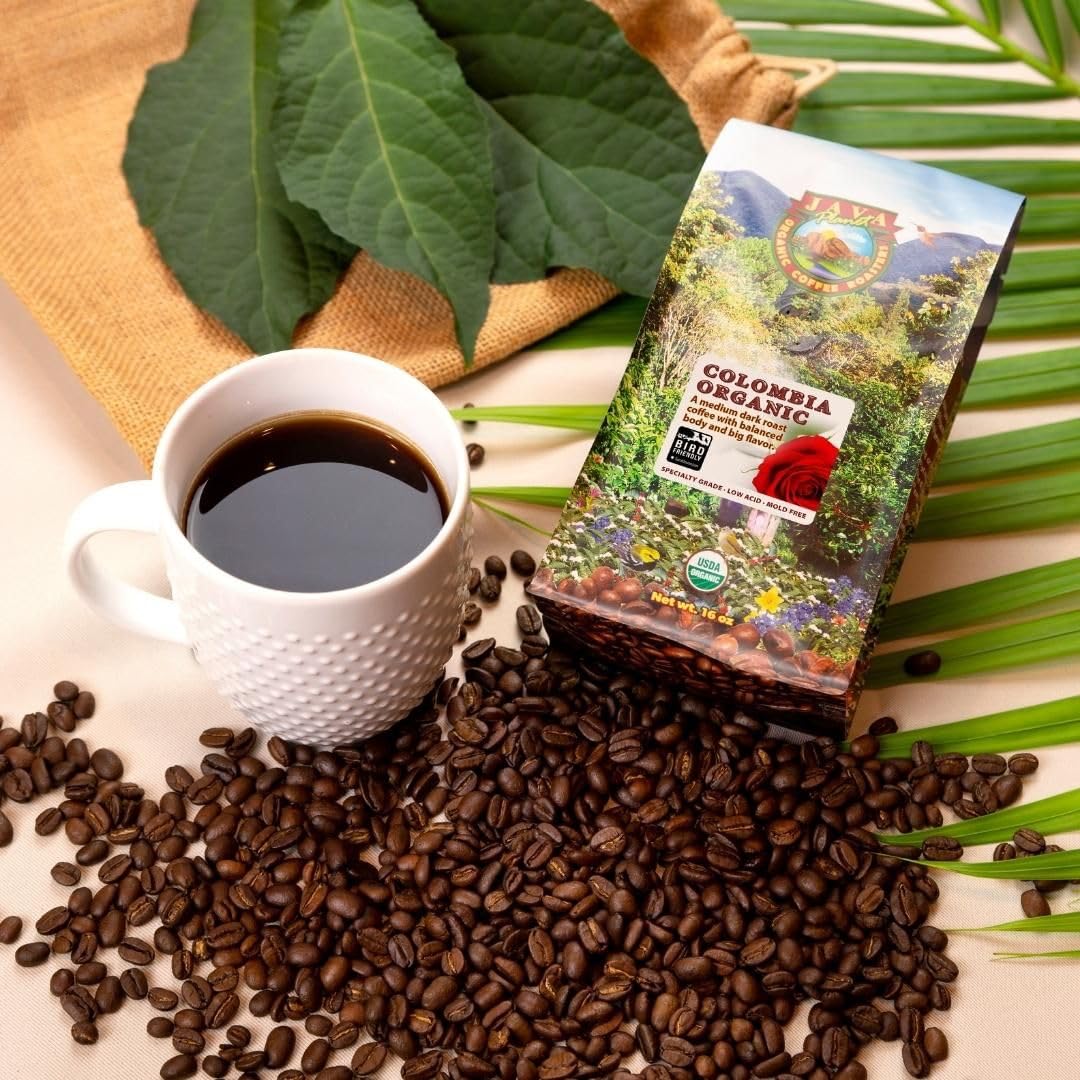 Java Planet Low Acid Organic Colombian Coffee Beans, Medium Dark Roast 32oz