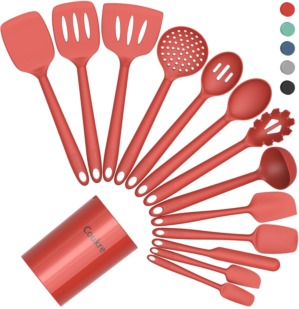 Coukre Silicone Kitchen Cooking Utensils Set, Heat Resistant, 14-Piece
