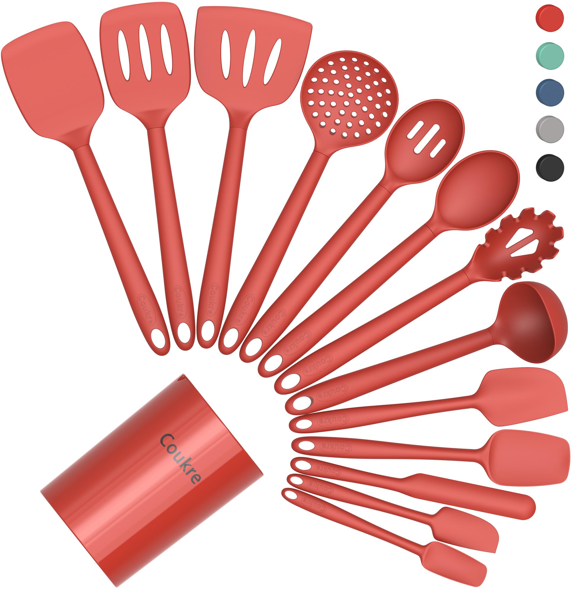 Coukre Silicone Kitchen Cooking Utensils Set, Heat Resistant, 14-Piece
