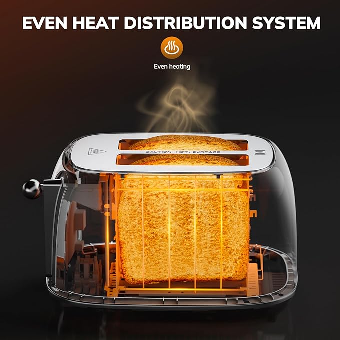 Keenstone Smart Touch Screen Toaster 2 Slice, Retro Wide Slot Stainless Steel Toaster with 6 Browning Levels, Reheat & Defrost, for Bagel, Toast, Bread, Removable Crumb Tray, White