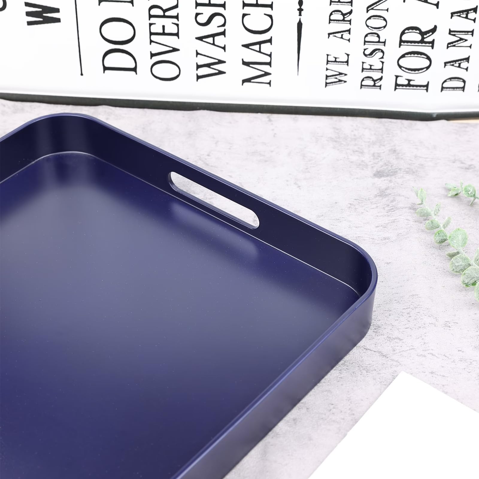 SforGUVA Square Navy Blue Decorative Serving Tray with Handles, Versatile Ottoman Tray for Coffee Table, Entertaining, Outdoor Patio, Living Room, 13”*13”*1.6”