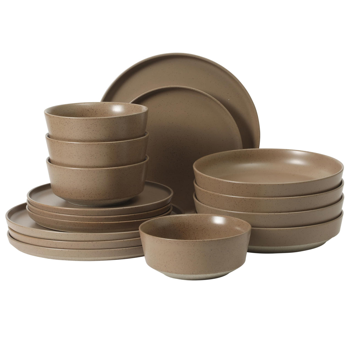 Gibson Elite Menlo Park 16-Piece Pottery Clay Stoneware Dinnerware Set – White Reactive Glaze, Embossed Plates and Bowls W/Pasta Bowl, Service for 4 – Microwave & Dishwasher Safe
