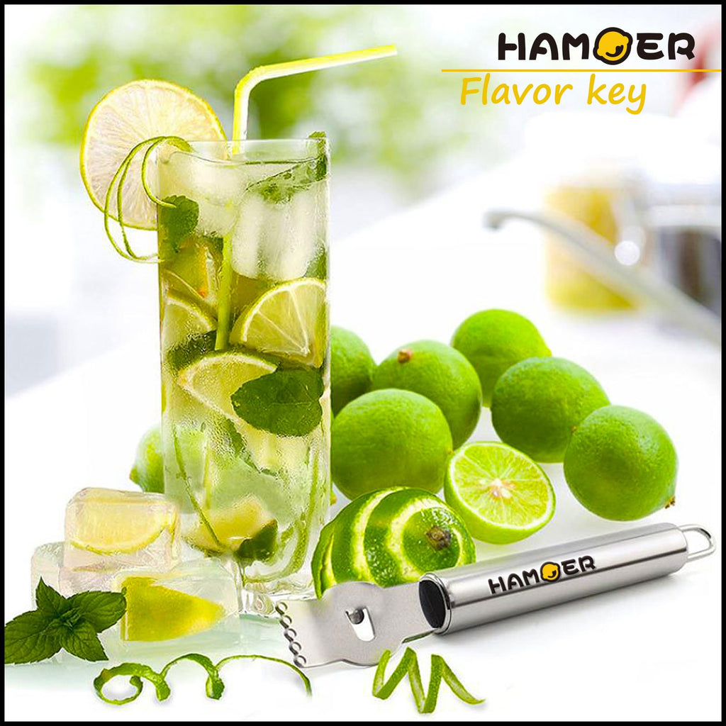 HAMOER Lemon Citrus Zester & Channel Knife 2 Tools set with a storage box