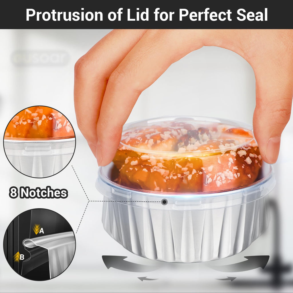 EUSOAR Muffin Cupcake Liners for Baking, 50pcs 5oz 125ml Disposable Ramekins, Aluminum Foil Muffin Liners Cups with Lids, Disposable Aluminum Foil Cupcake Baking Cups Holders Cases Boxes Pans with Lid