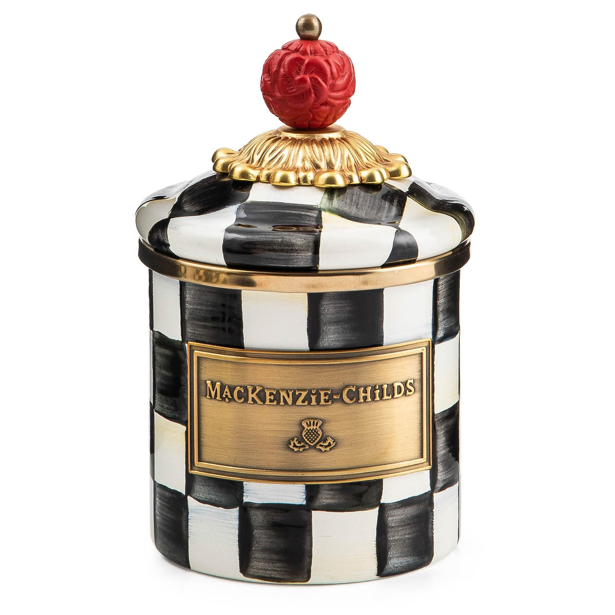 MACKENZIE-CHILDS Enamel Canister, Mini, Black-and-White Courtly Check