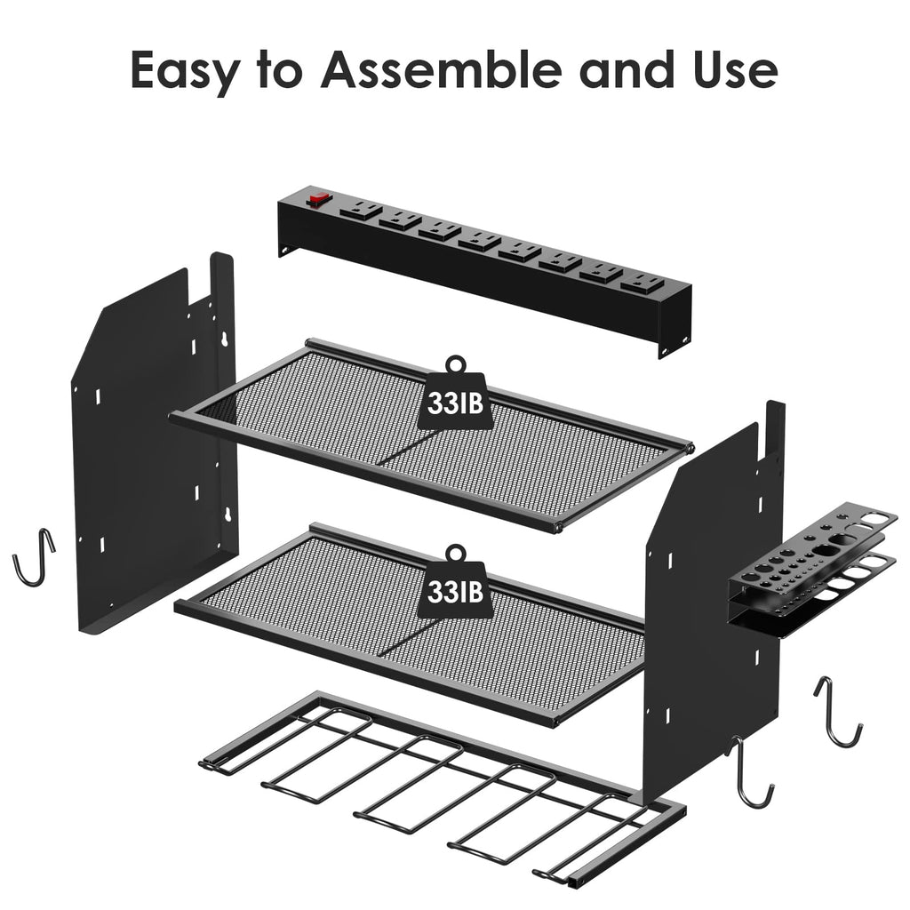 CCCEI Wall Mount Modular Tool Charging Organizer, Black, 1 Pack, 3 Tier.