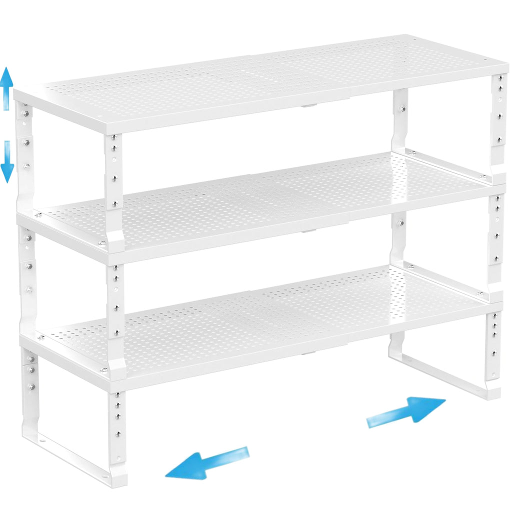 Wobmmi Expandable Spice Rack Kitchen Cabinet Shelf Organizer, Stackable Storage Shelves Racks, Adjustable Counter Shelving for Cabinets, Countertop, Cupboard,Pantry and More(3Packs/White/Medium)