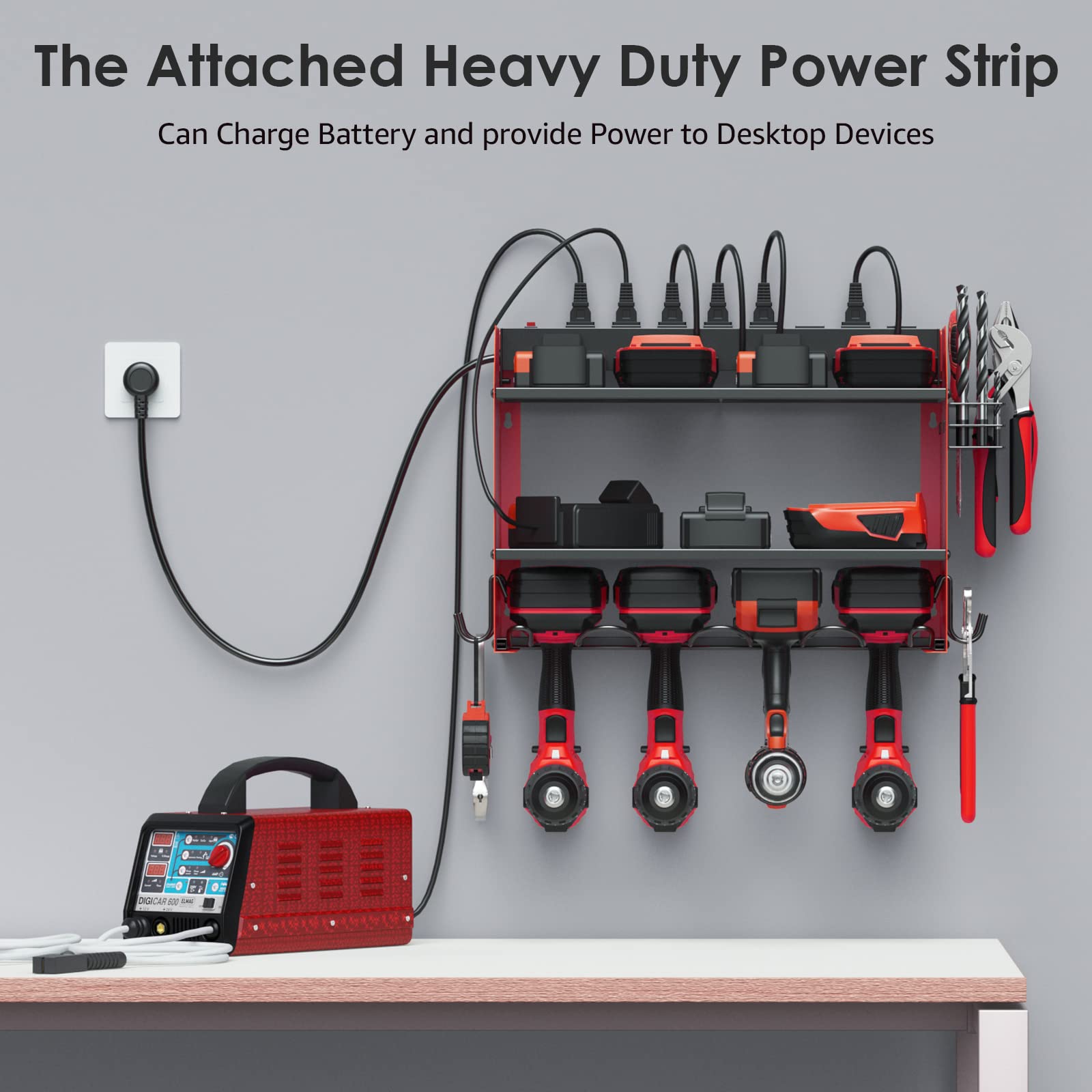 CCCEI Wall Mount Modular Tool Charging Organizer, Red, 1 Pack, 3 Tier.