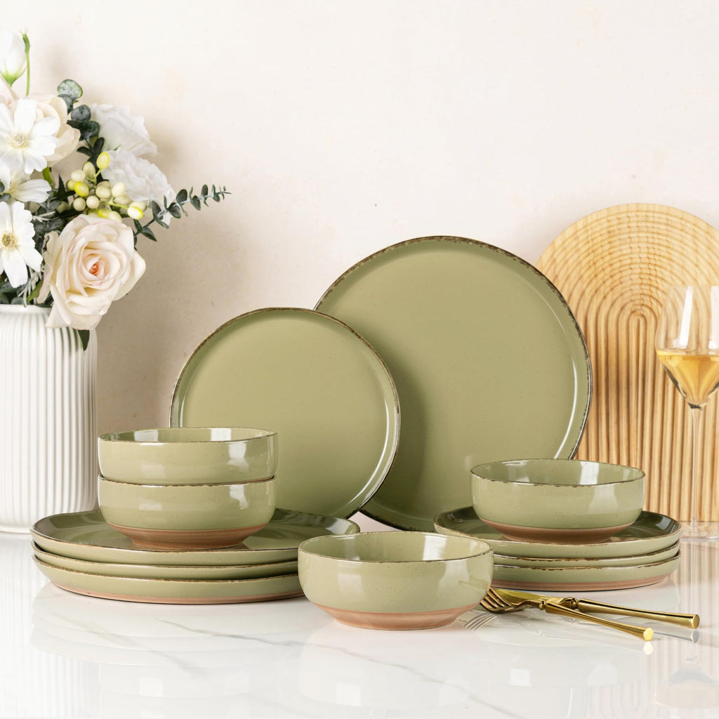 AmorArc Dinnerware Sets for 4, 12 Pieces Ceramic Plates and Bowls Set