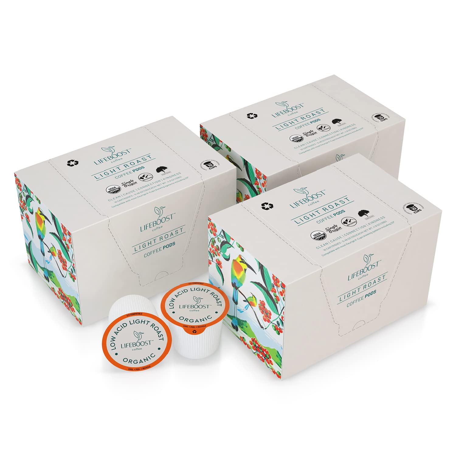 Lifeboost Light Roast Low Acid Coffee Pods - Single Origin Non-GMO Organic Coffee K Cups - Compatible with Keurig & Keurig 2 Machines - 10 Count