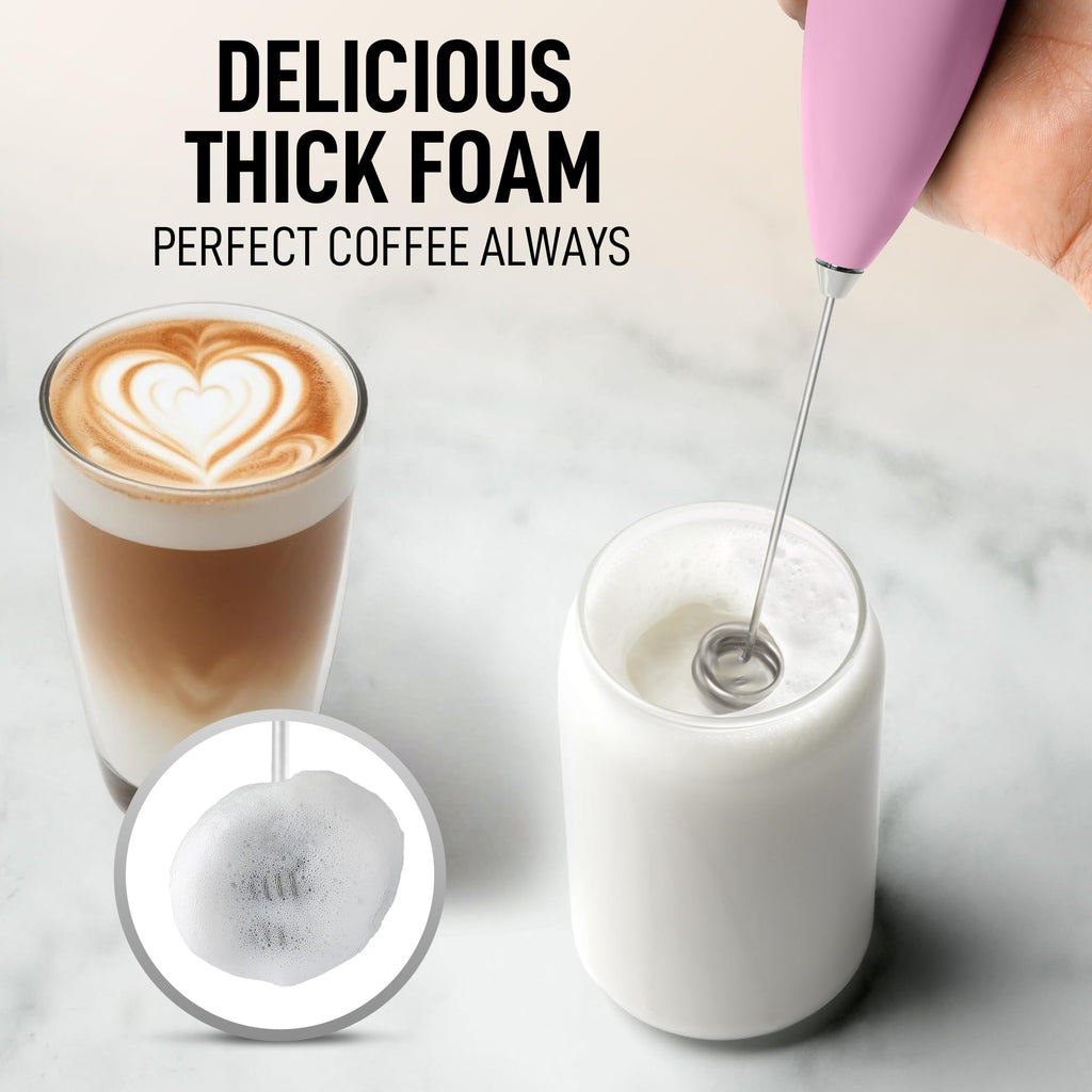 Zulay Kitchen Powerful Milk Frother Wand With Duracell Batteries - Ultra Fast Handheld Drink Mixer - Electric Whisk Foam Maker for Coffee, Lattes, Cappuccino & Matcha - Double Whisk - Lavender