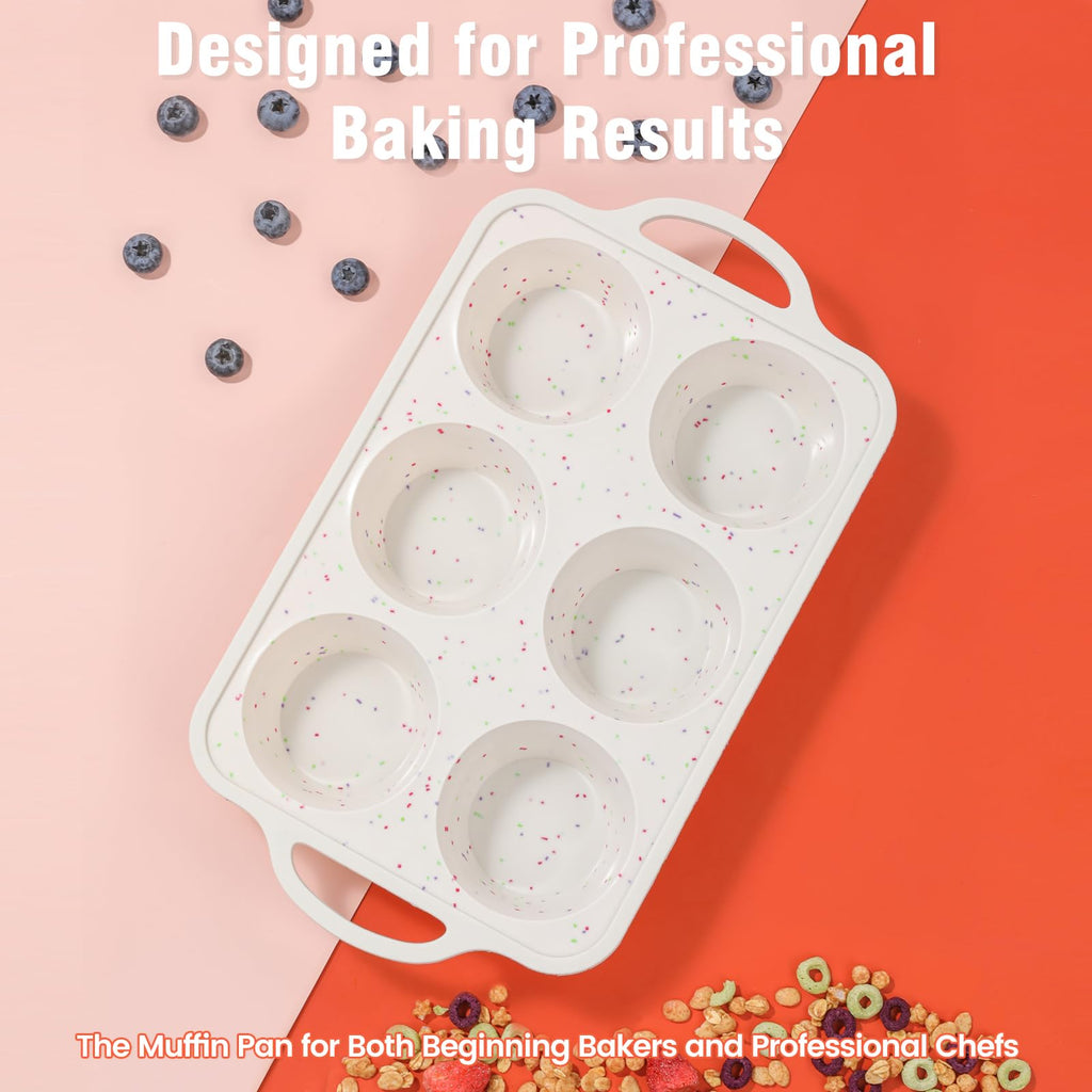 Fimary Silicone Jumbo Muffin Pan with Metal Frame, Non Stick Food Grade Silicone Large Muffin Pan Set of 2, with Handles 6 Cup,BPA-Free and Dishwasher Safe, Jumbo Cupcake Pans