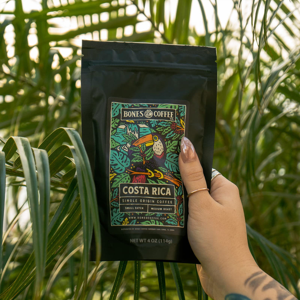 Bones Coffee Company NEW World Tour Sample Pack, Single-Origin Flavored Coffee Low Acid Medium Roast Arabica Beans Specialty Coffee Gifts Compatible Auto Drip and French Press, 4 oz Pack of 5 Ground