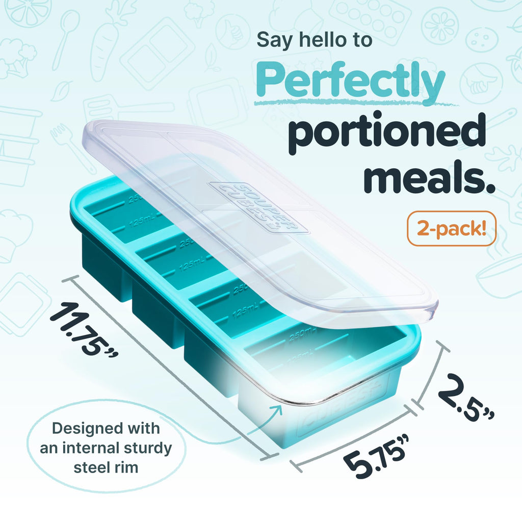 Souper Cubes 1 Cup Silicone Freezer Molds with Lids, Aqua, 2-Pack