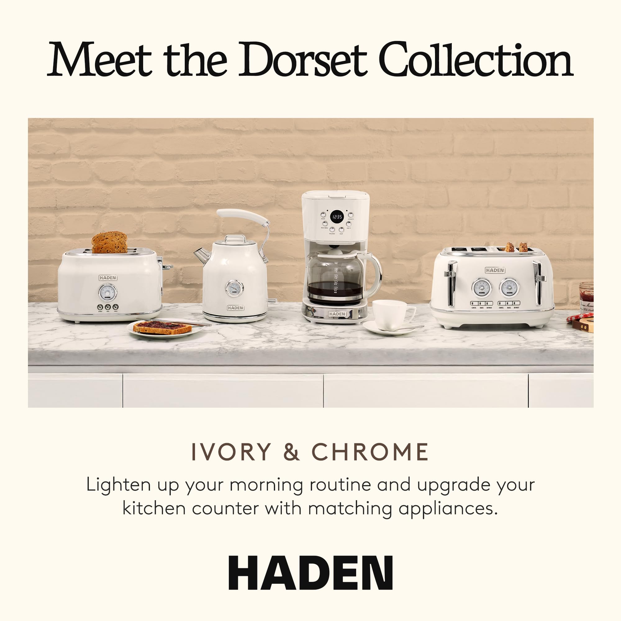 Haden Dorset 2 Slice Extra Wide Slot Toaster with Cool Touch Exterior, Removable Crumb Tray, and 6 Variable Browning Control, Ivory