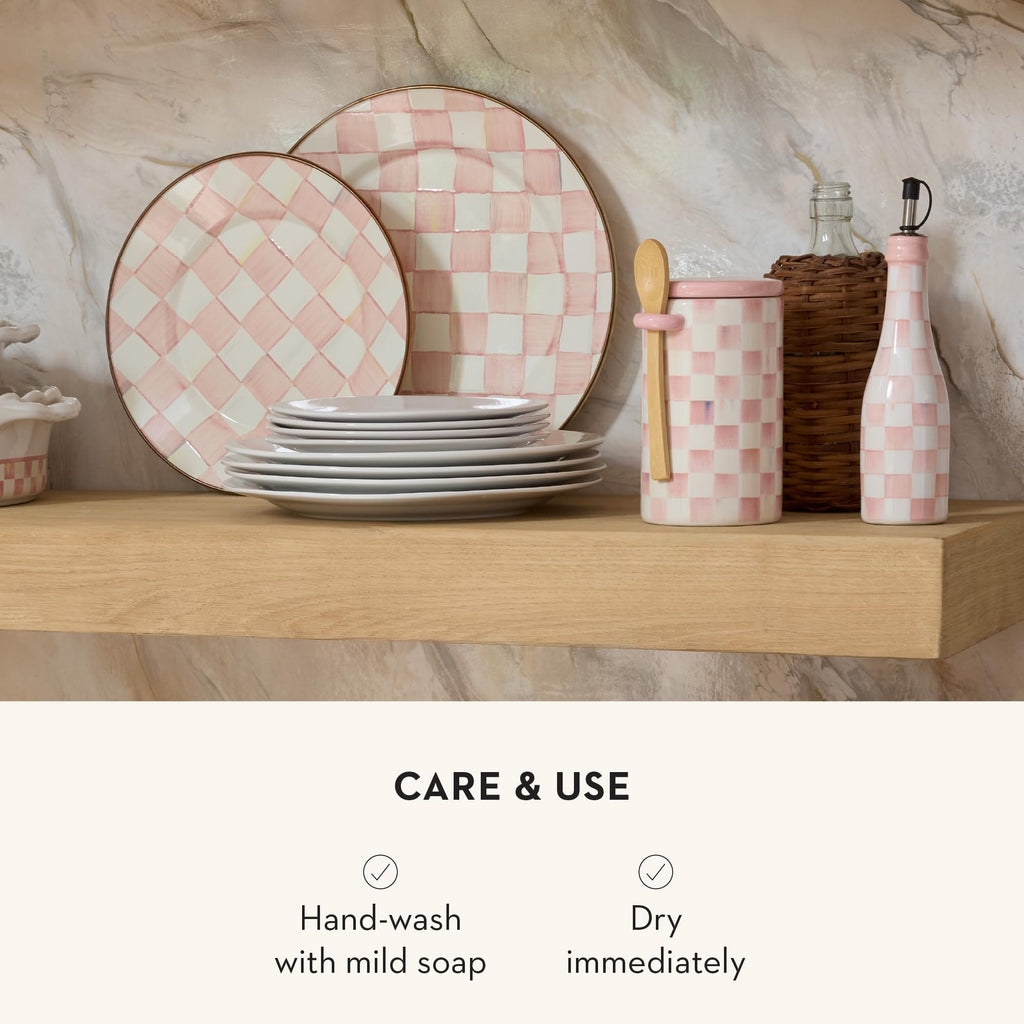 MACKENZIE-CHILDS Ceramic Farmhouse Canister, Versatile Kitchen Storage Container for Flour and Sugar, 26-Ounce Capacity, Pink-and-White Rosy Check