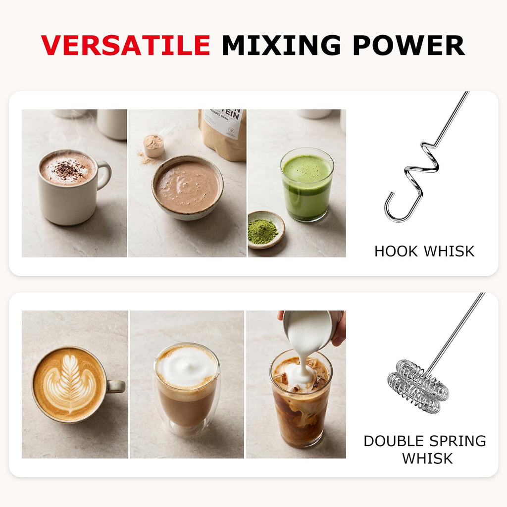 Bonsenkitchen Rechargeable Milk Frother with Stand, 3-Speed Handheld Coffee