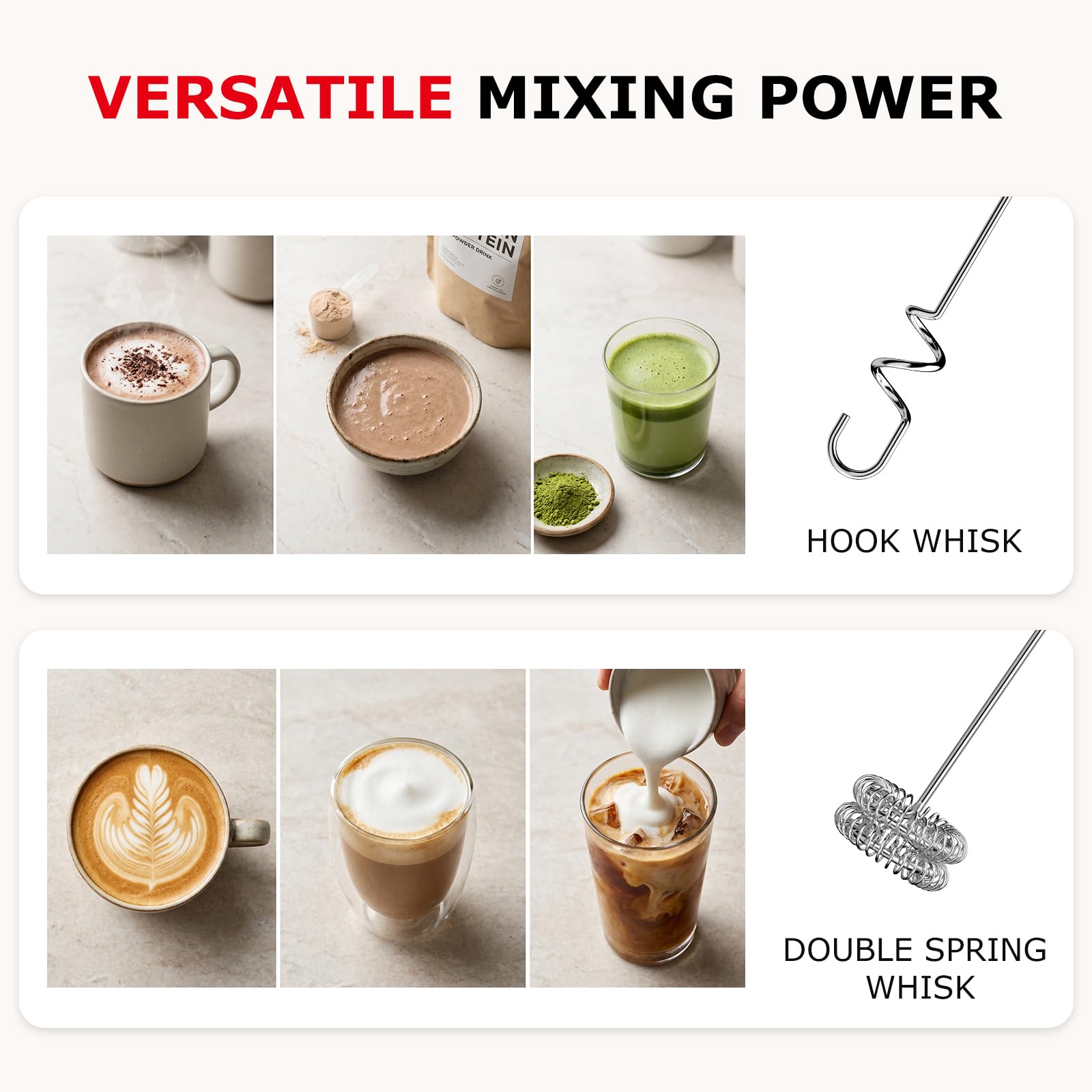 Bonsenkitchen Rechargeable Milk Frother with Stand, 3-Speed Handheld Coffee
