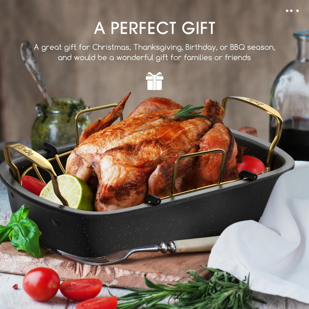 Nonstick Roasting Pan with Rack, 17" x 13" Large Turkey Roaster Pan