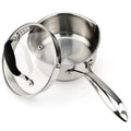 AVACRAFT Stainless Steel Saucepan with Glass Strainer Lid, Two Side Spouts for Easy Pour with Ergonomic Handle, Multipurpose Sauce Pot (5-Ply Capsule Bottom, 1.5 Quart)