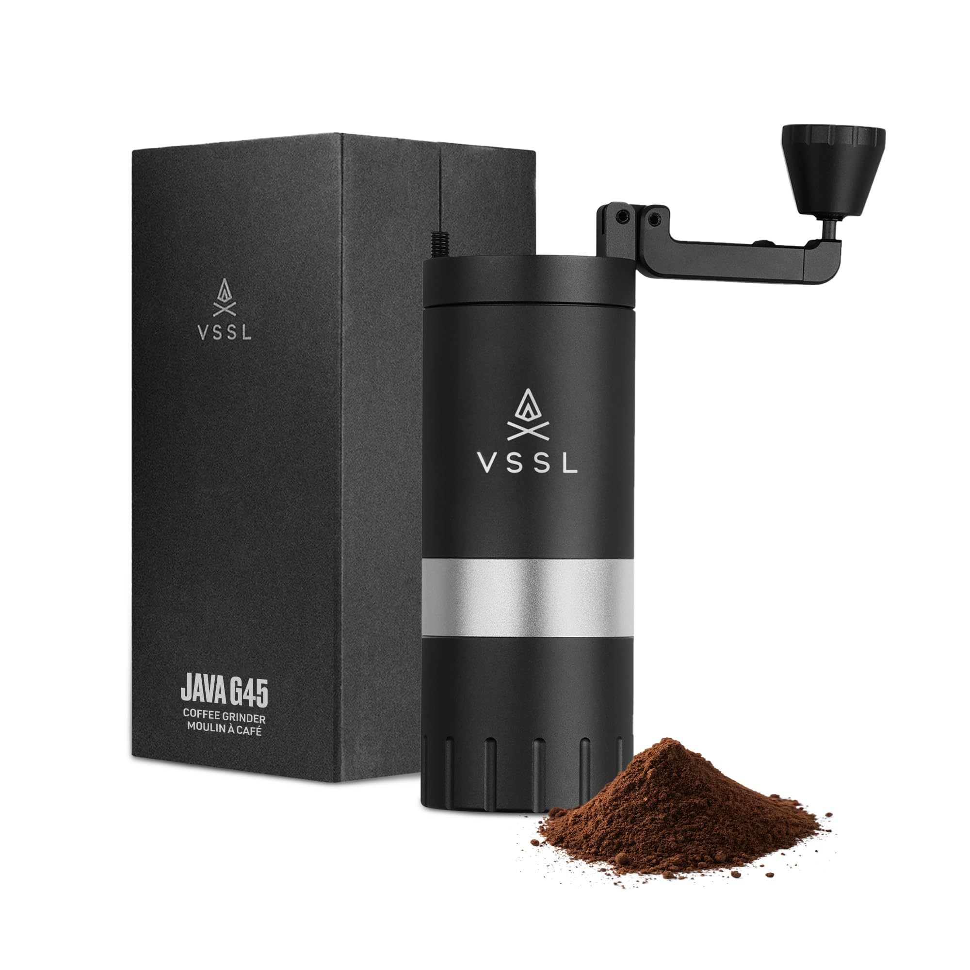 VSSL Java G45 Premium Manual Coffee Grinder | Portable Coffee Grinder for Camping or Hiking | Straight Handle French Press, Drip, Espresso with Stainless Steel Conical Burr Mill | 20 gram capacity