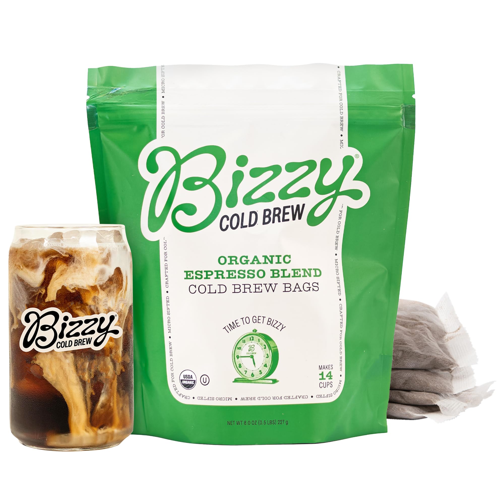Bizzy Organic Cold Brew Coffee, Espresso Blend, Brew Bags, 4 ct