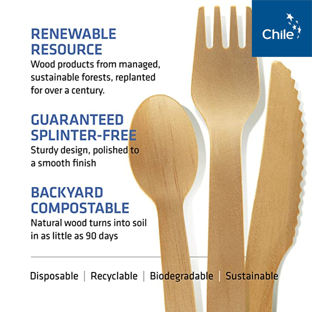 WOODABLE Wooden Cutlery, 100 Pack, 6.5 Inch, Bamboo Utensils Alternative