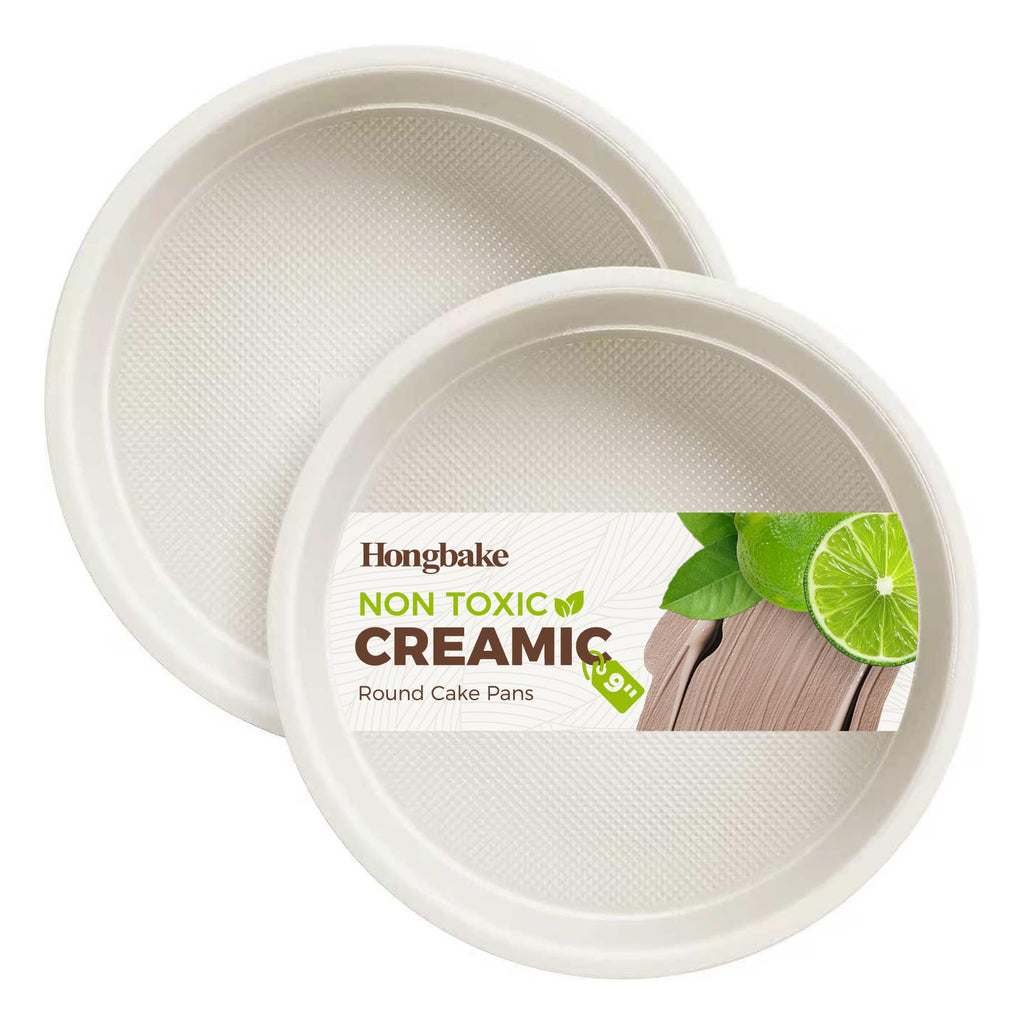 HONGBAKE Ceramic Nonstick 9” Round Cake Pans, Heavy-Duty Aluminized Steel