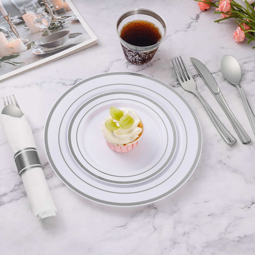 Goodluck 175 Piece Silver Plastic Dinnerware Set for 25 Guests
