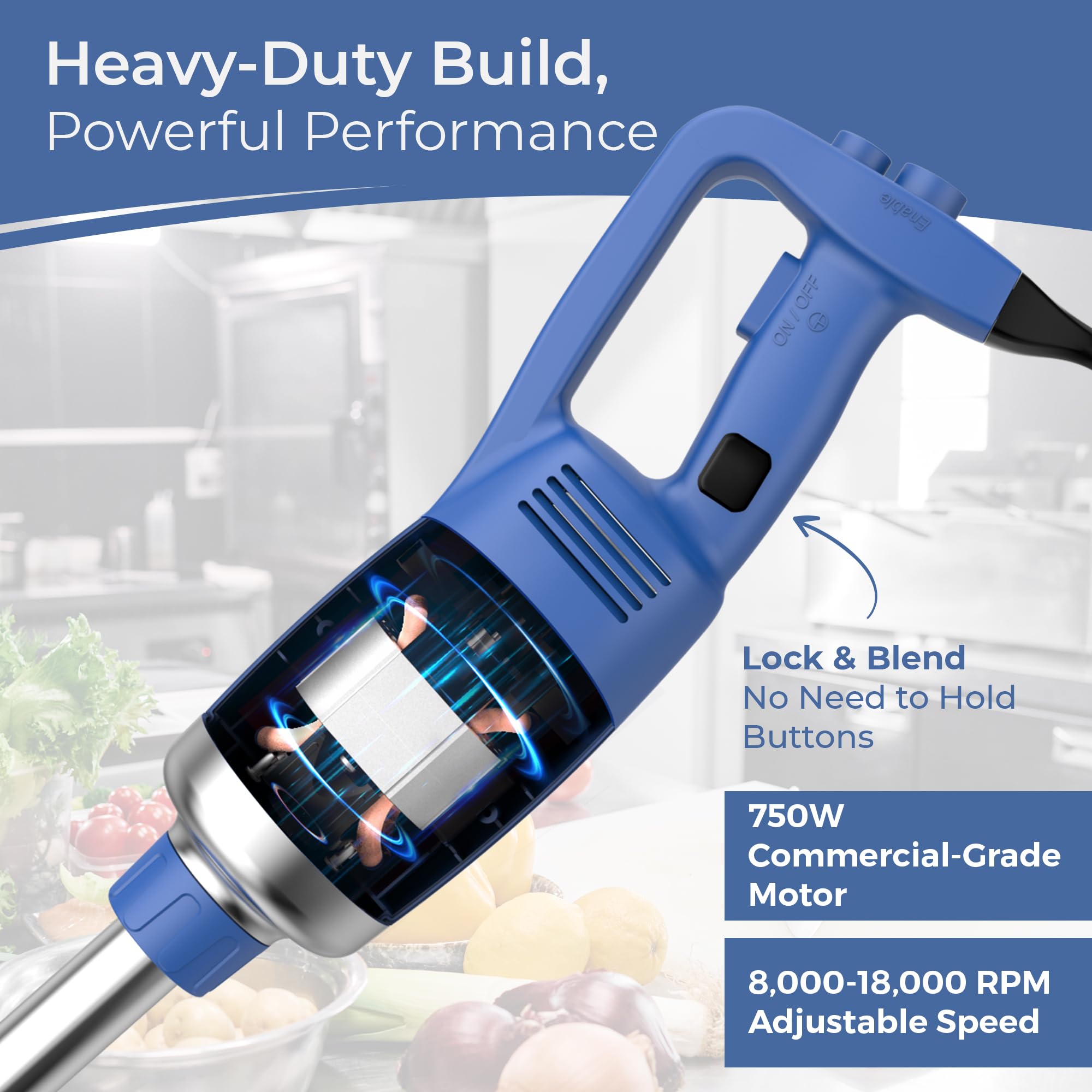 TK Commercial Immersion Blender 750W Heavy Duty for Restaurants - 22" Shaft