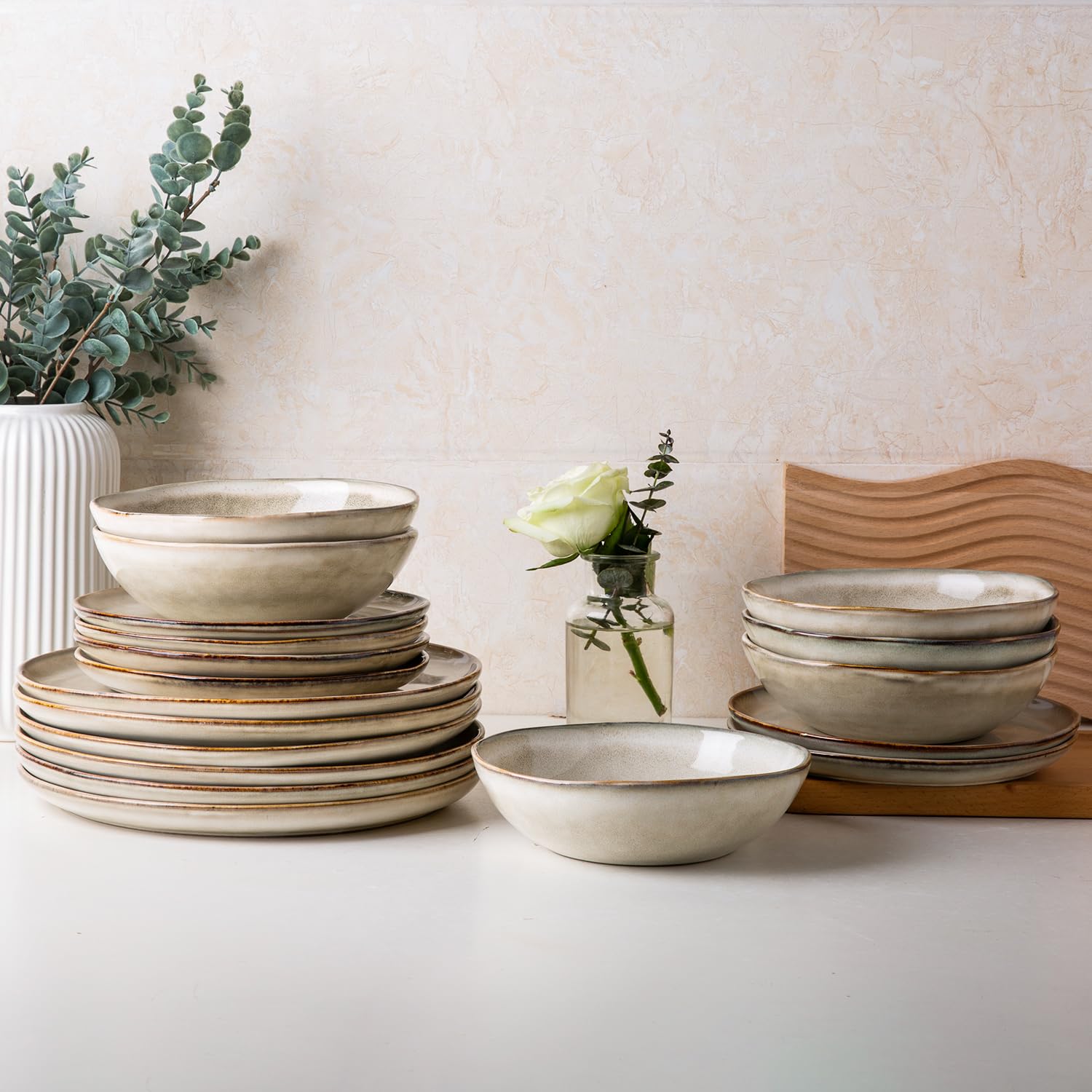 AmorArc Ceramic Dinnerware Sets for 8, 24Pcs Plates and Bowls Sets Dishes