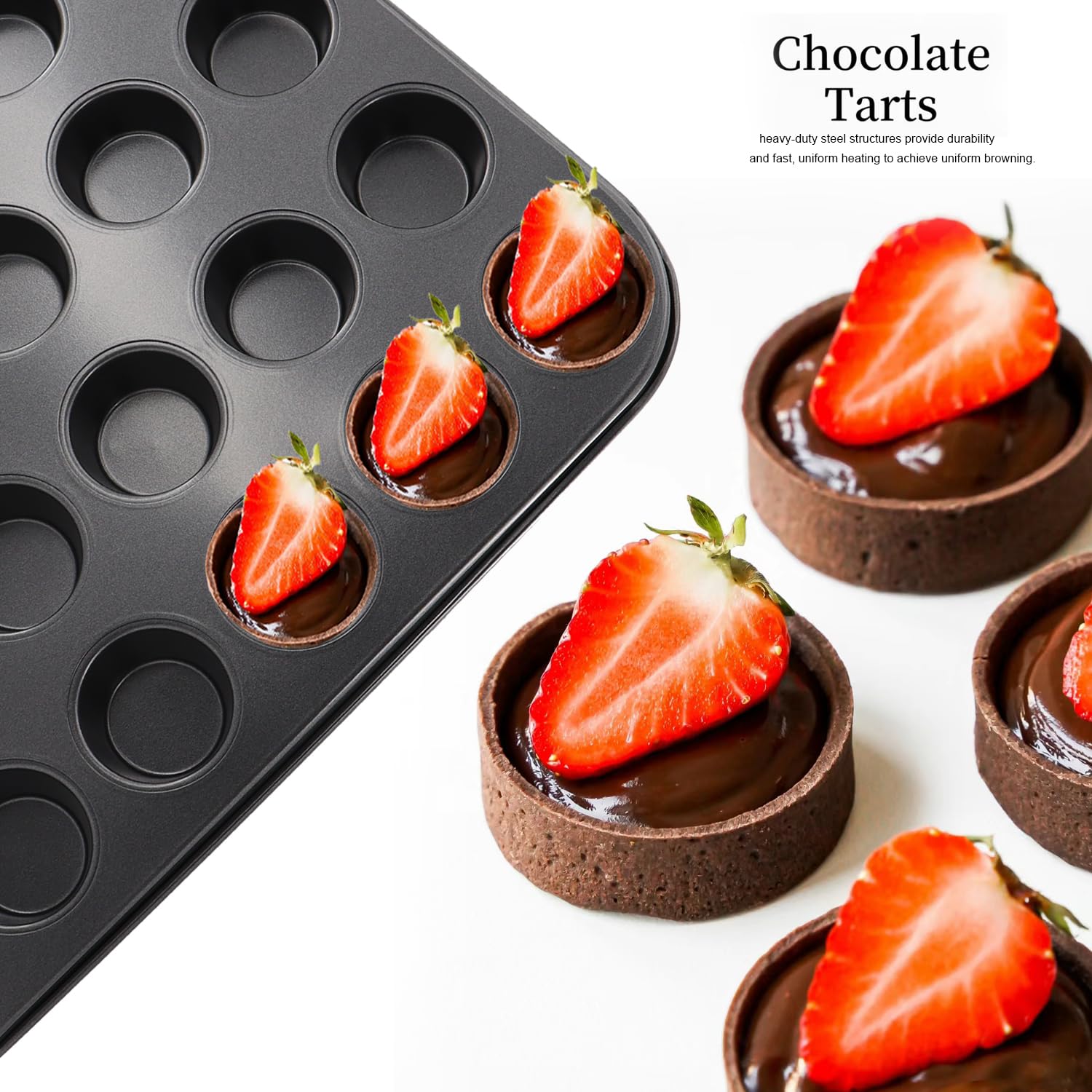DRAONGYE 2 Packs Round Muffin Baking Pan, Premium Steel Muffin Pan for Baking, Nonstick Cupcake Tin Cheesecake Pans, Bakeware Muffin Top Pan (24 Cups, Black)