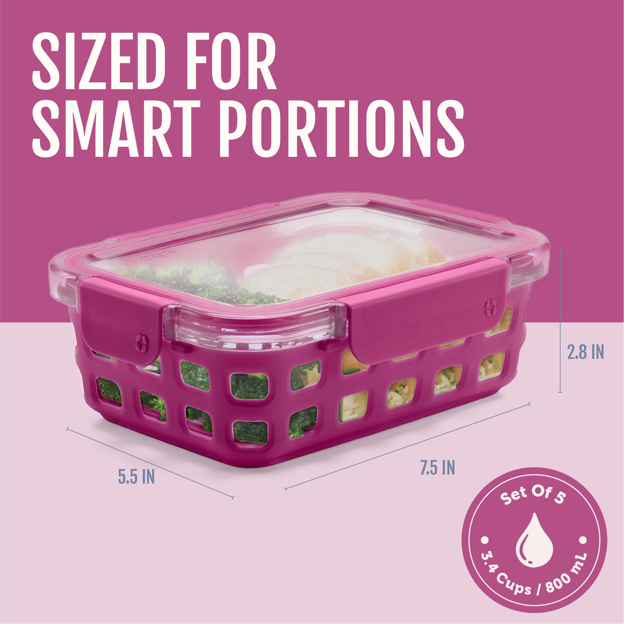 Ello Duraglass 3.4 Cup Glass Meal Prep Containers, 10 Pc, 5 Pack, Evening Orchard